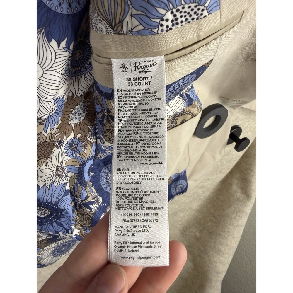 NWT Original Penguin Mens 2-Piece Suit Beige Blazer Pants Floral Lining Size 38S - Picture 10 of 16